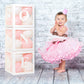First Birthday Decorations Balloon 'ONE' Boxes for Baby Girl - 24 Balloons - Baby 1st Birthday Girl Decoration, Clear Cube Blocks 'ONE' Letters as