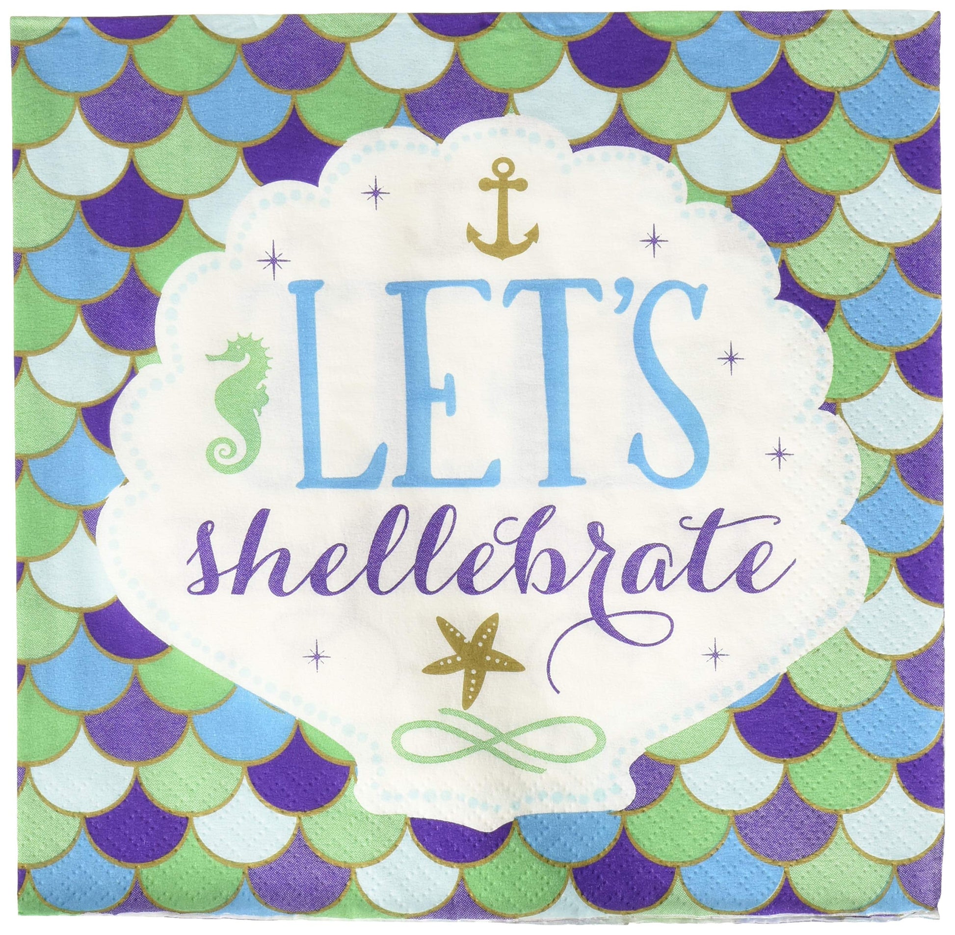 amscan 511975 Luncheon Napkins | Mermaid Wishes Collection | 6.5" x 6.5" | 16 pcs | Birthday, Multicolor
