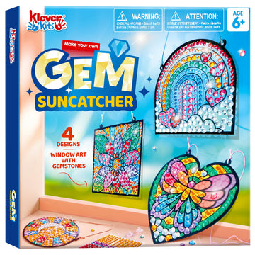 Klever Kits 4PCS Window Art Suncatcher Kits, Fun Gem Painting Kits, Diamond Art and Crafts for Boys Girls, Great Crafts Gift for Kids Birthdays