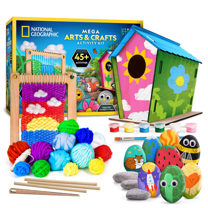 NATIONAL GEOGRAPHIC Mega Arts & Crafts Activity Kit for Kids Ages 8-12 - 3 Craft Kits to Build, Paint, Weave & Create, Rock Painting, Weaving Loom