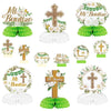 FFyhiinski Floral Honeycomb Table Centerpieces for Mi Bautizo Party- 12 Cross Green Baptism Table Toppers Decorations for First Confirmation