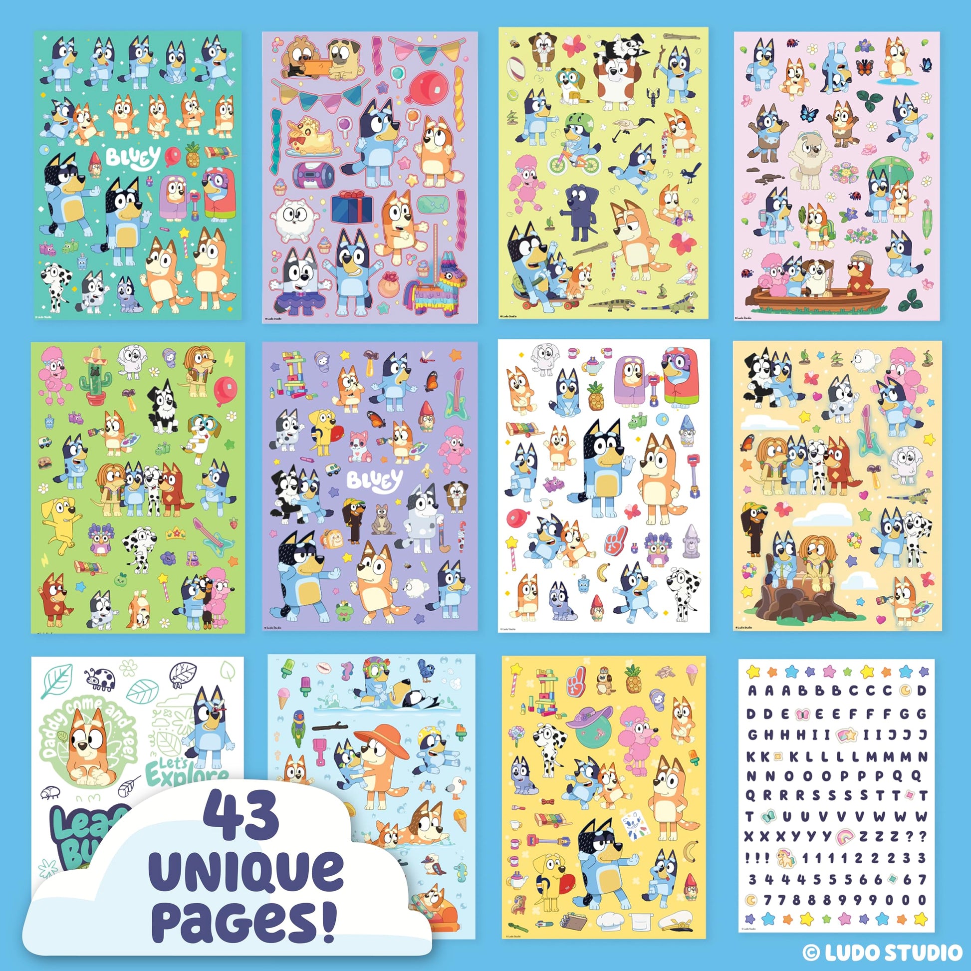 Horizon Group USA Sticker Book with Large and Small Sizes, Kids Stationary for Water Bottle, Notebooks, and Party Favors, Bluey