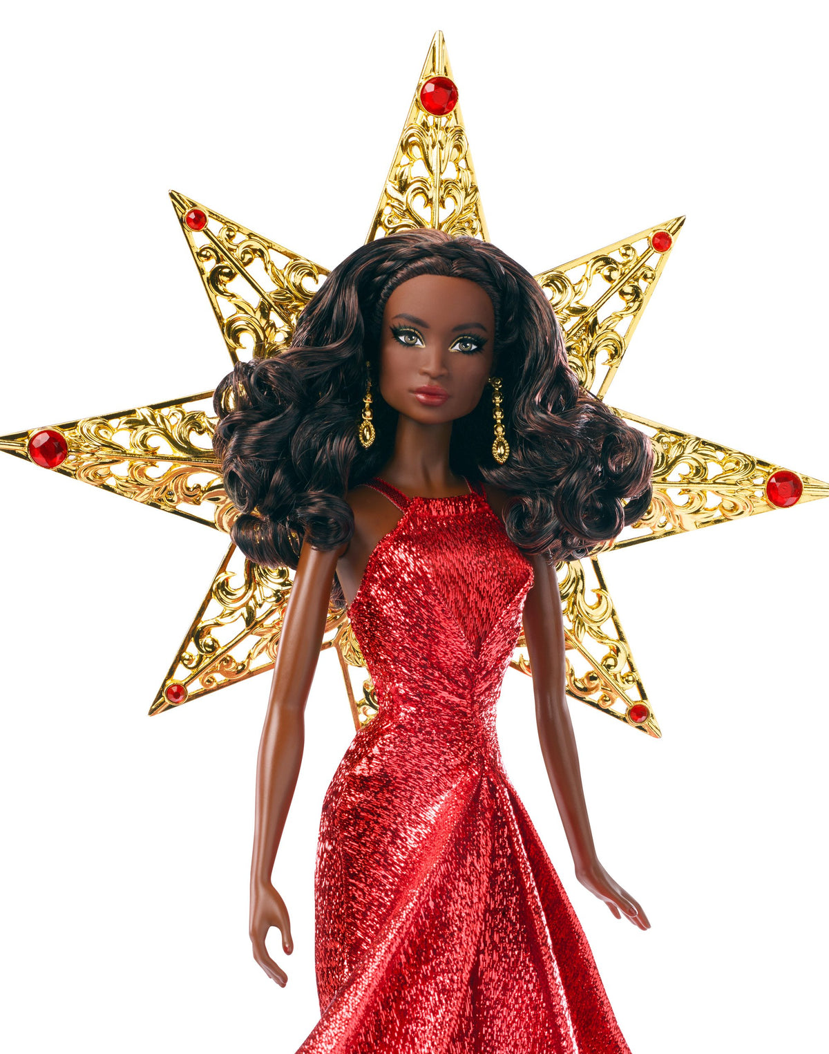 Barbie 2017 Holiday Doll with Red Metallic Gown and Accessories.