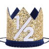 WAHAWU Navy Blue Half Birthday Party Crown - 1/2 Golden Birthday Party Hat, Happy Birthday Crown for Kids, Party Photo Prop, Party Decorations