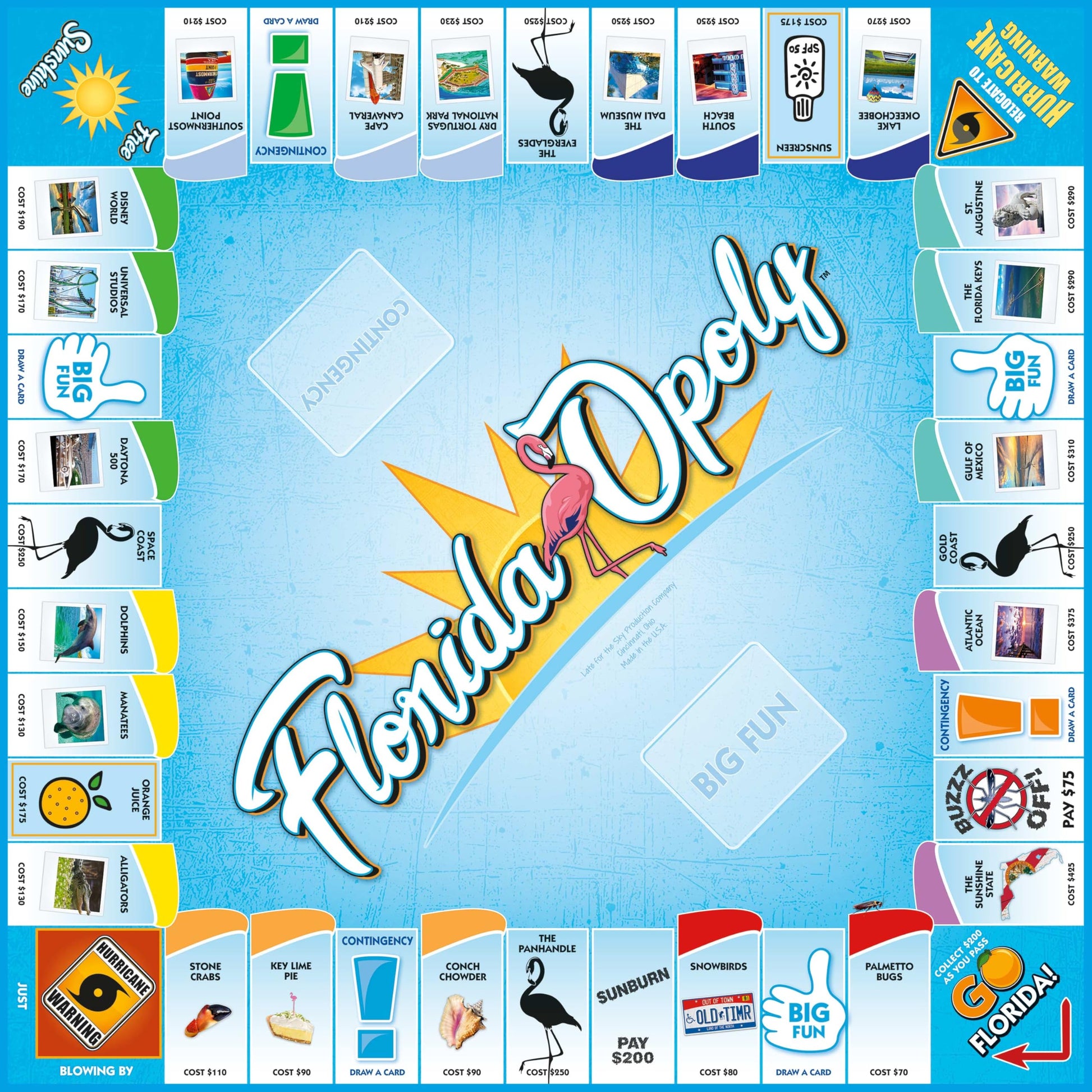Late for the Sky Florida-Opoly Board Game - Florida property trading family strategy for 2-6 players, ages 8+, party game night, educational travel