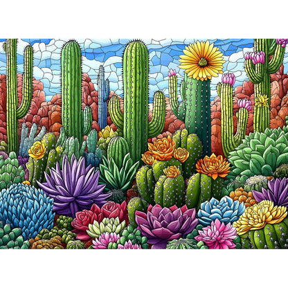 Puzzles for Adults 500 Pieces, Stained Glass Jigsaw Puzzles 500 Pieces - Cactus Garden, Cactus Wall Art Puzzle for Families, Finished Size 20.47 *