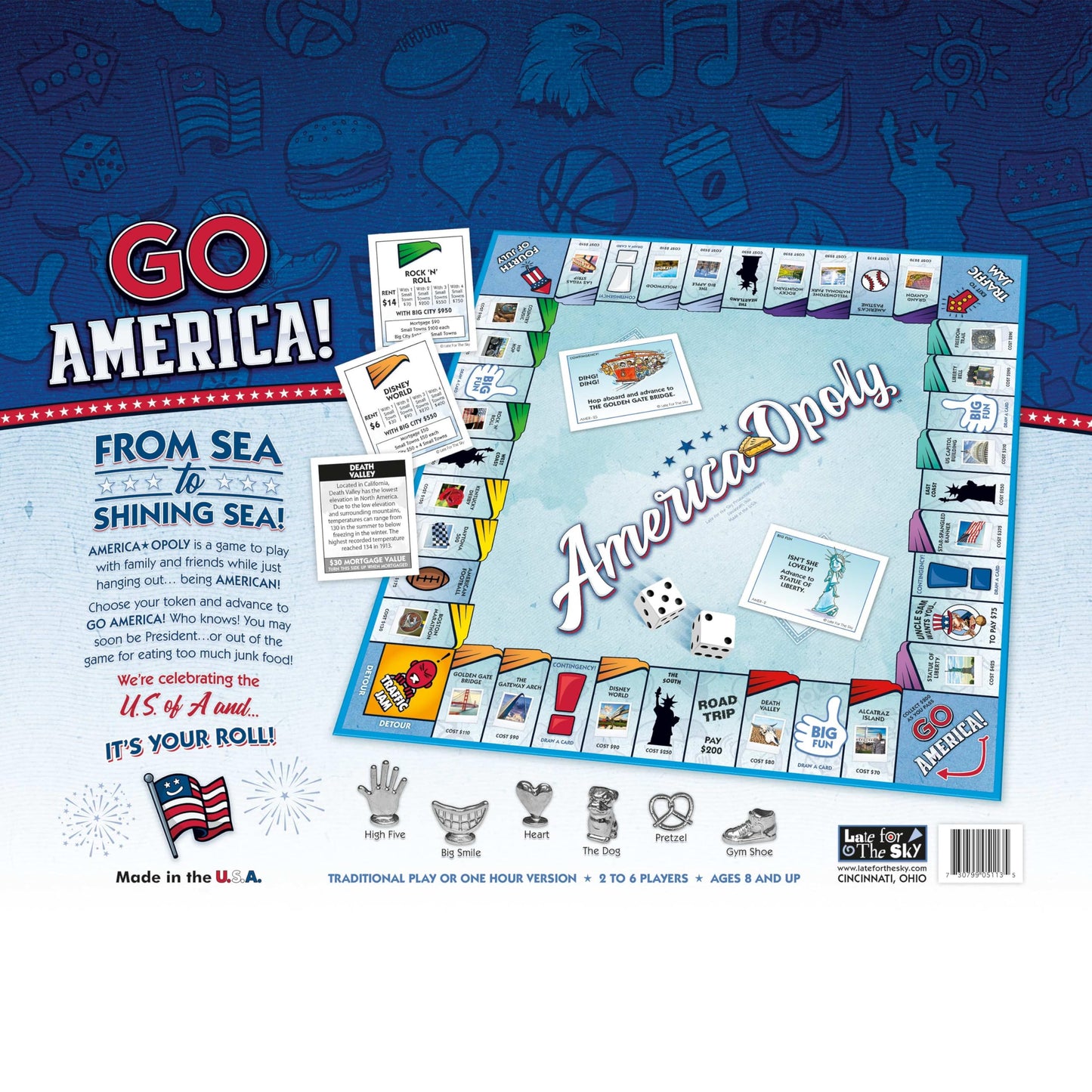 Late for the Sky America-Opoly Family Board Game - USA Travel Property Trading, 2-6 Players, Ages 8+, Party Strategy Game for Kids and Adults