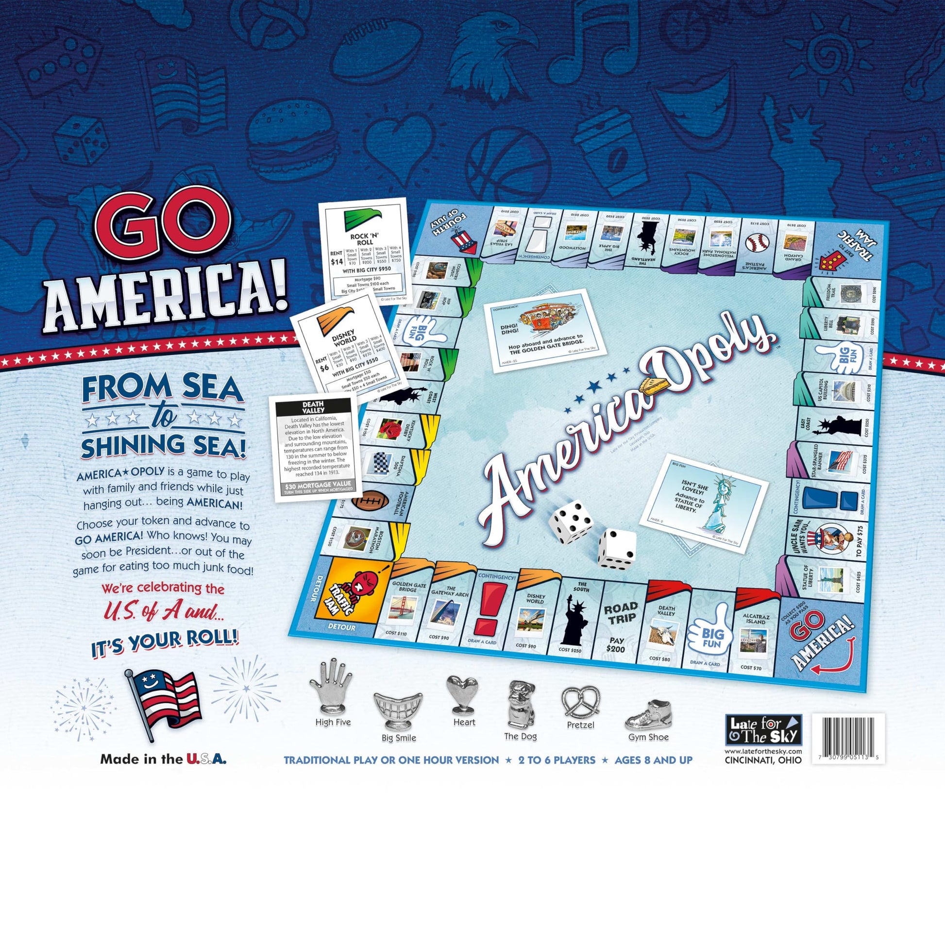 Late for the Sky America-Opoly Family Board Game - USA Travel Property Trading, 2-6 Players, Ages 8+, Party Strategy Game for Kids and Adults