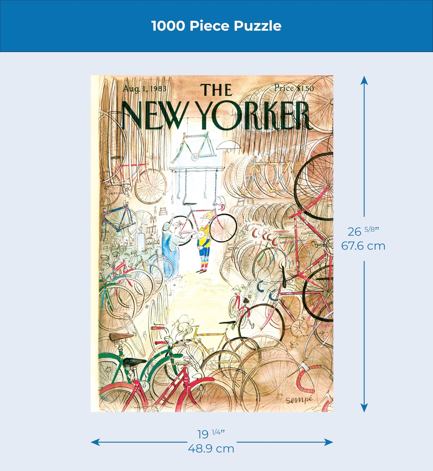 New York Puzzle Company - New Yorker Bicycle Shop - 1000 Piece Jigsaw Puzzle for Family Game Nights by Jean-Jacques Sempé