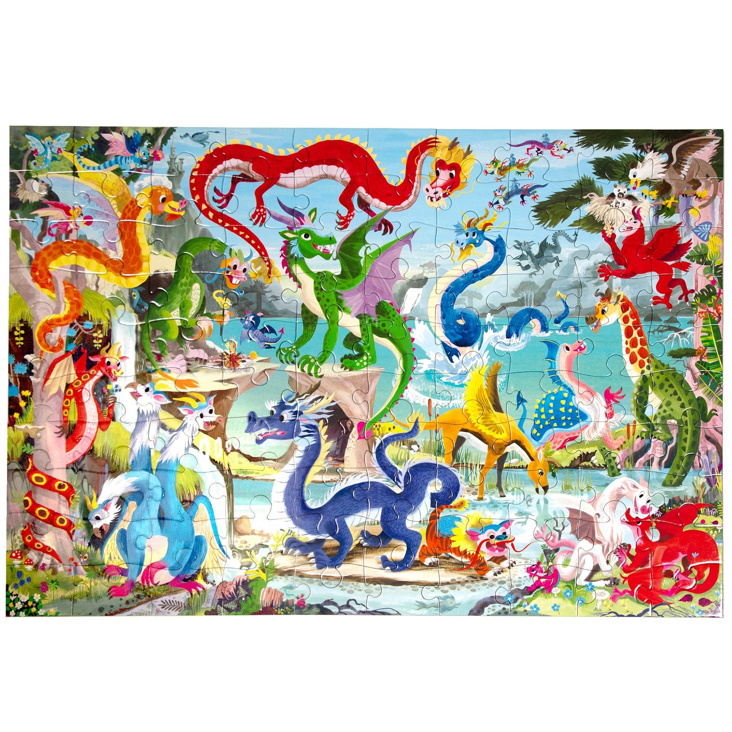 eeBoo Love of Dragons 100 Piece Children's Puzzle, 24" x16"