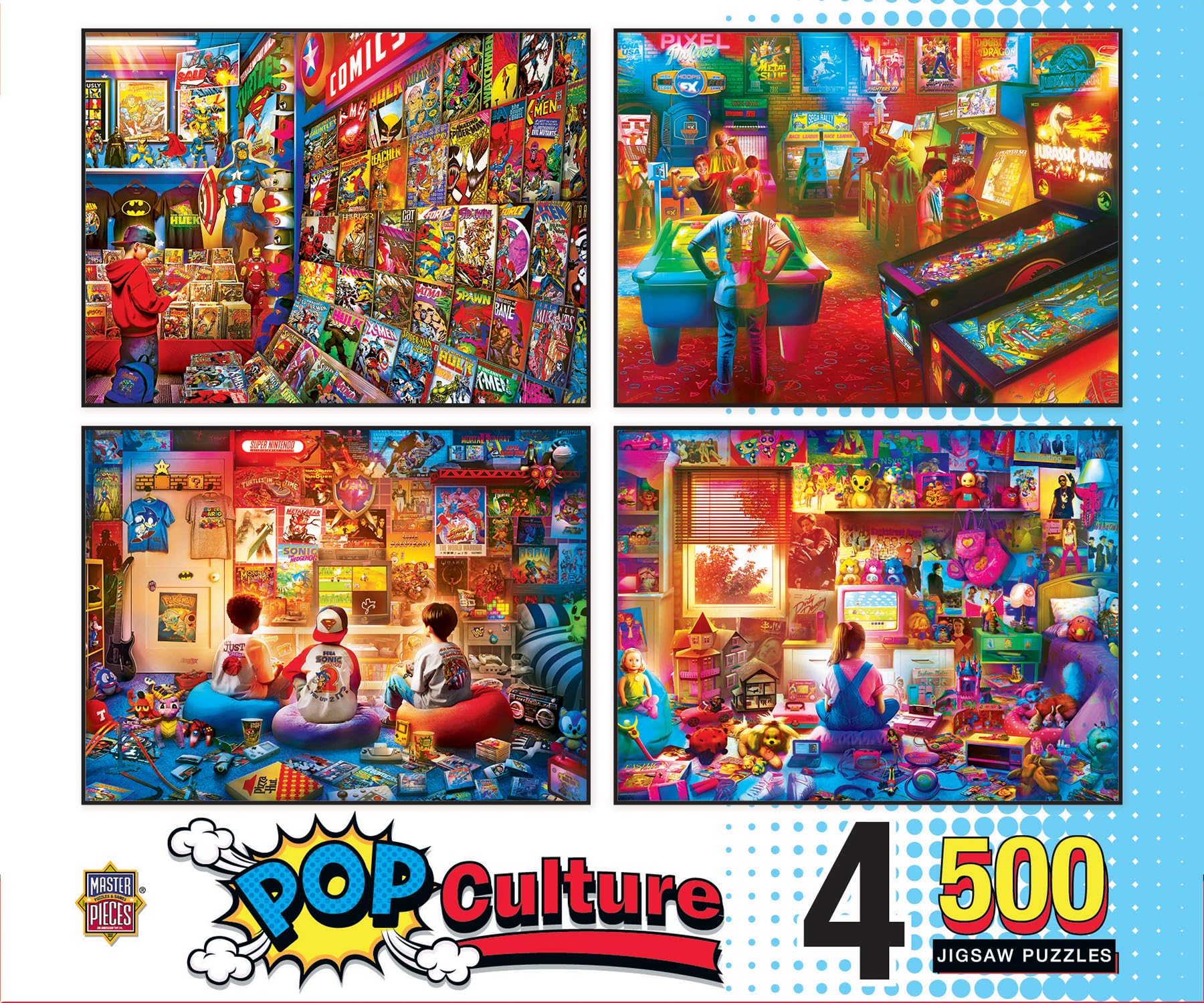 MasterPieces 500 Piece Jigsaw Puzzles for Adults, Family, Or Youth - Pop Culture 4-Pack - 14"x19"
