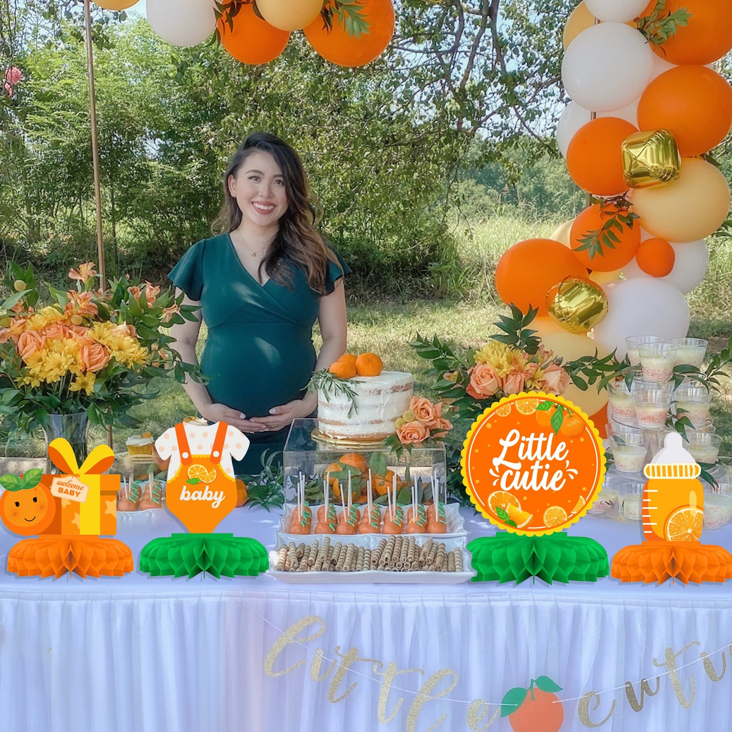 Cheereveal Little Cutie Baby Shower Decoration Little Cutie Table Centerpiece, Clementine Orange Honeycomb Centerpieces Tabletop Supplies