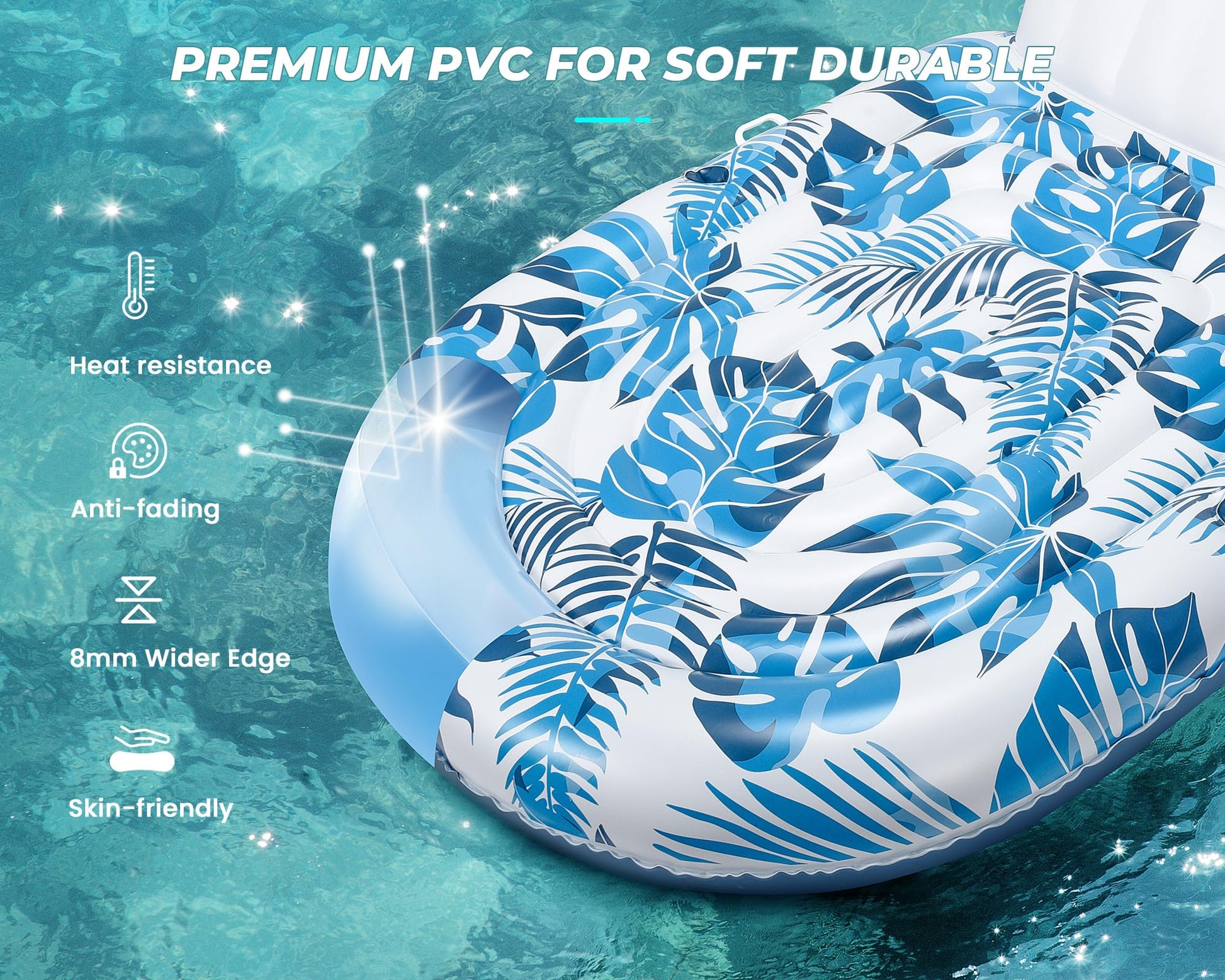 Pool Floats Adult 2 Person Inflatable Tanning Pool Lounger Extra Large River Rafts Heavy Duty Water Floaties Chair Lounge Recliner with Cupholder