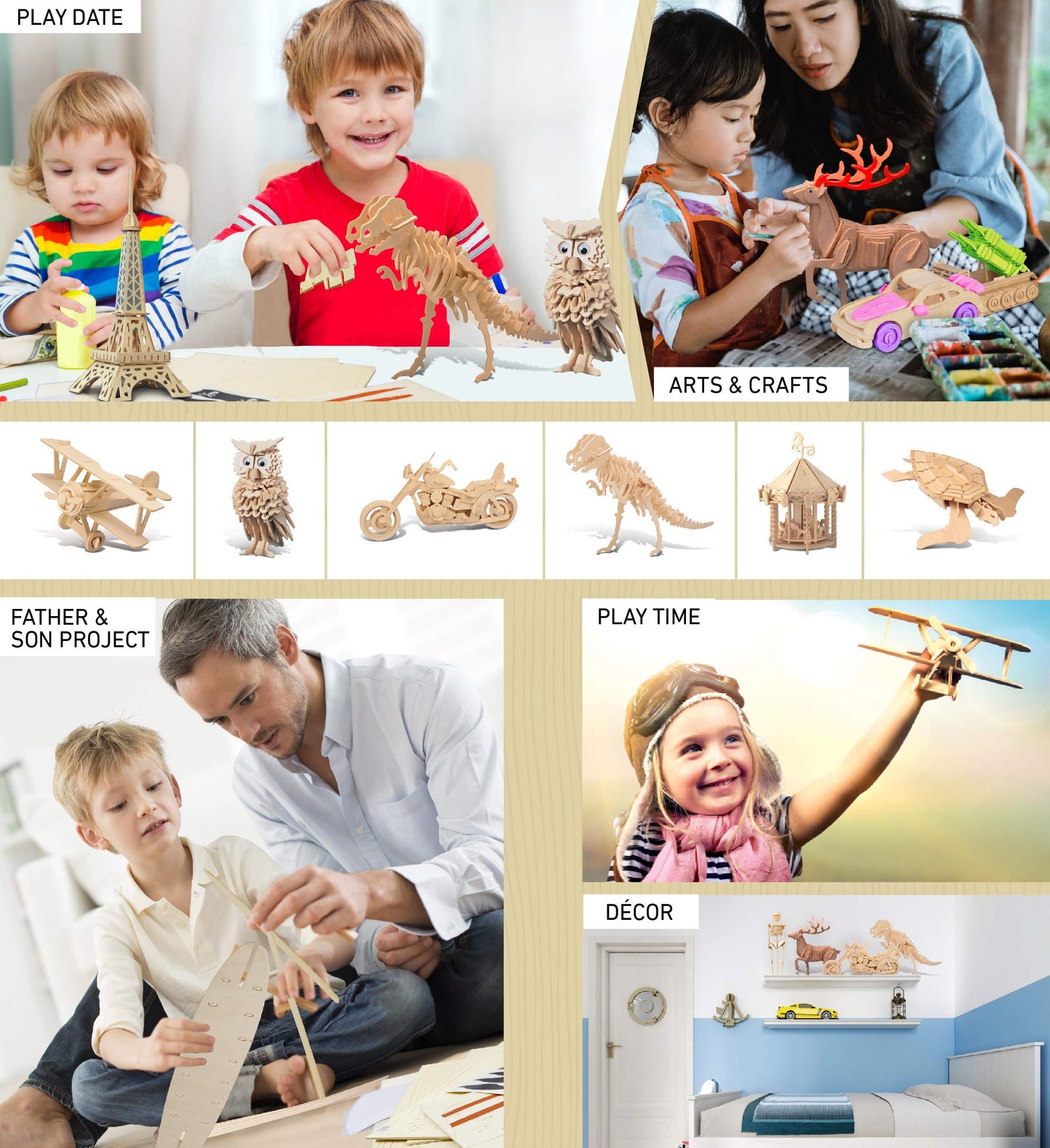Puzzled 3D Wooden Puzzles Pack of 30 - Wood Craft Construction Model Kits for Kids & Adults of Assorted Random 30 Kits, Educational DIY Toy