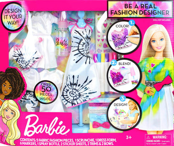 Tara Toys Barbie Tie-Dye Fashion Designer Kit - DIY Design Set for Girls with Dresses, Markers, Stickers & Tools - Create Real Barbie Outfits, Craft