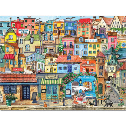 White Mountain 500 Piece Jigsaw Puzzle Italy Painting Gift, Seaside Village