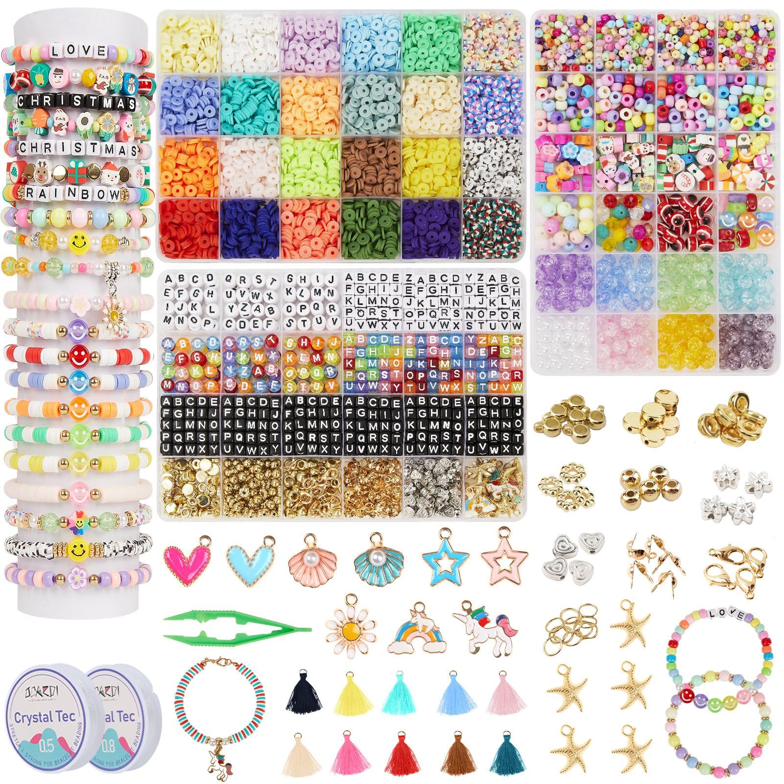 OCARDI Girls Bracelet Making Kit,Friendship Bracelet Kit Gifts for Teen Girls,Clay Beads&Glass Seed Beads&Pony Beads with Charms,Art and Craft Gifts