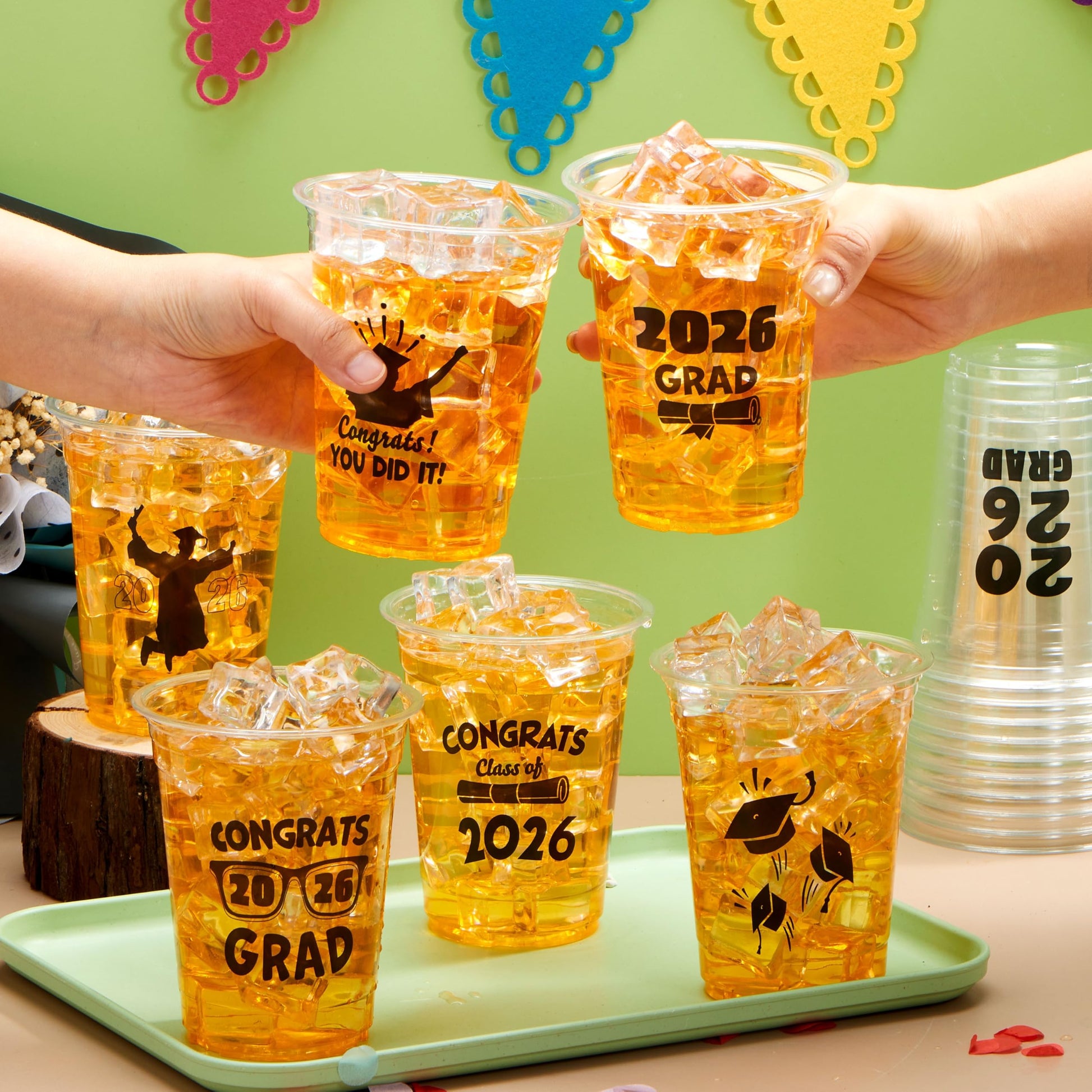 JOYIN 24 Pcs 16OZ Graduation Plastic Party Cups, Black Class of 2026 Decorations, Personalized Graduation Cups for College High School Grad Party