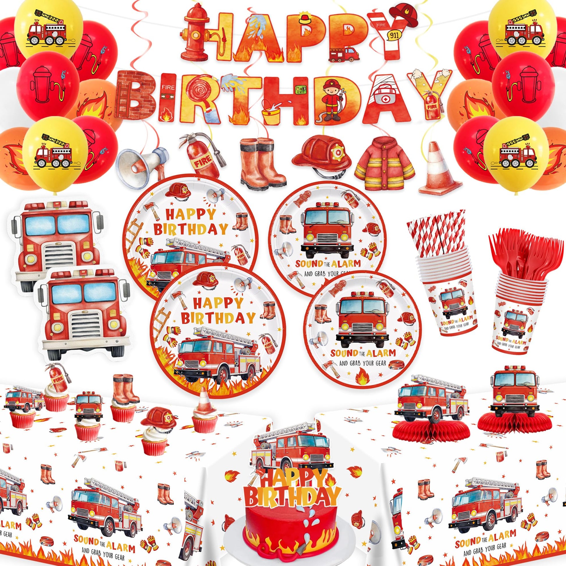 162pcs Firetruck Birthday Party Supplies Fire Truck Plates Napkins Serve 20