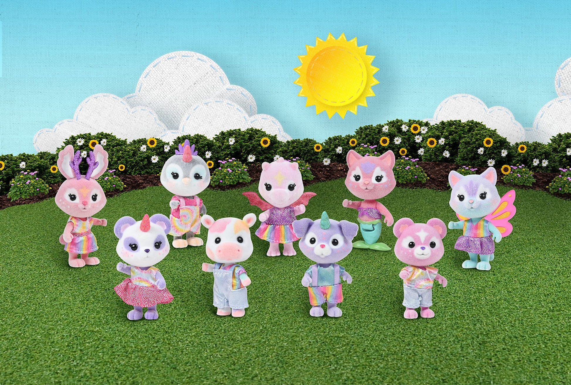 Sunny Days Entertainment Honey Bee Acres Rainbow Ridge Pals - 9 Miniature Flocked Dolls | Small Fantasy Collectible Figures | Pretend Play Toys for
