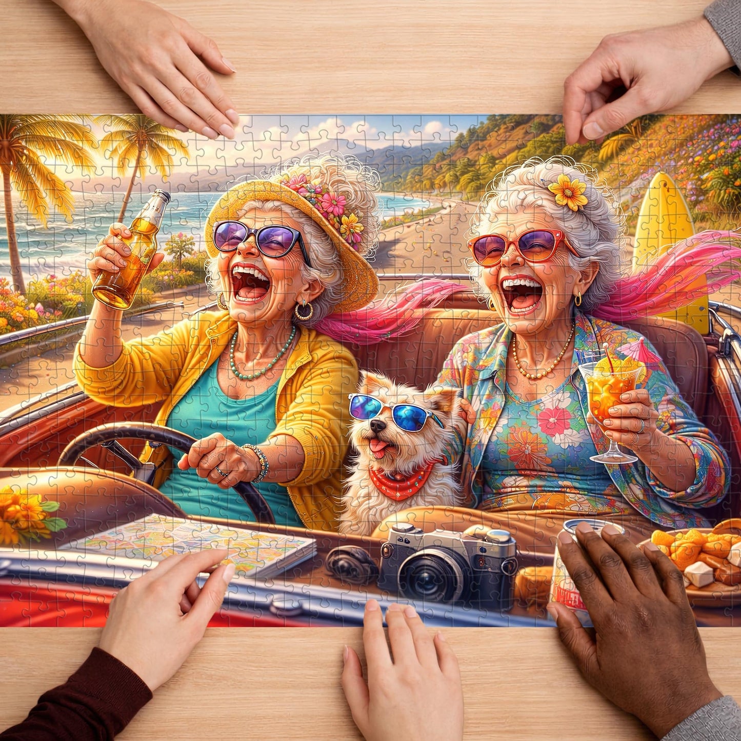 Teemosreal Puzzles for Adults 1000 Pieces, Funny Grandma Beach Art
