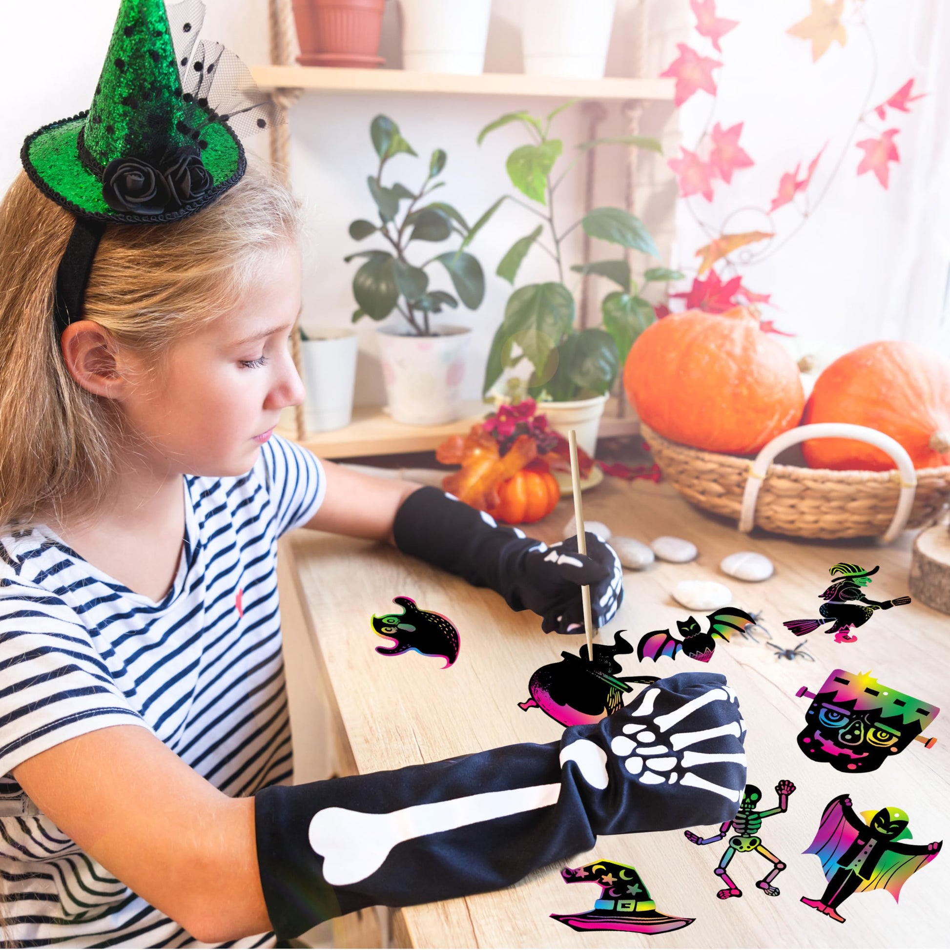 JOYIN 120 Pcs Halloween Rainbow Scratch Art Crafts for Kid, Halloween Party Favors, Scratch Off Paper with 18 Designs for Party Supplies, Classroom