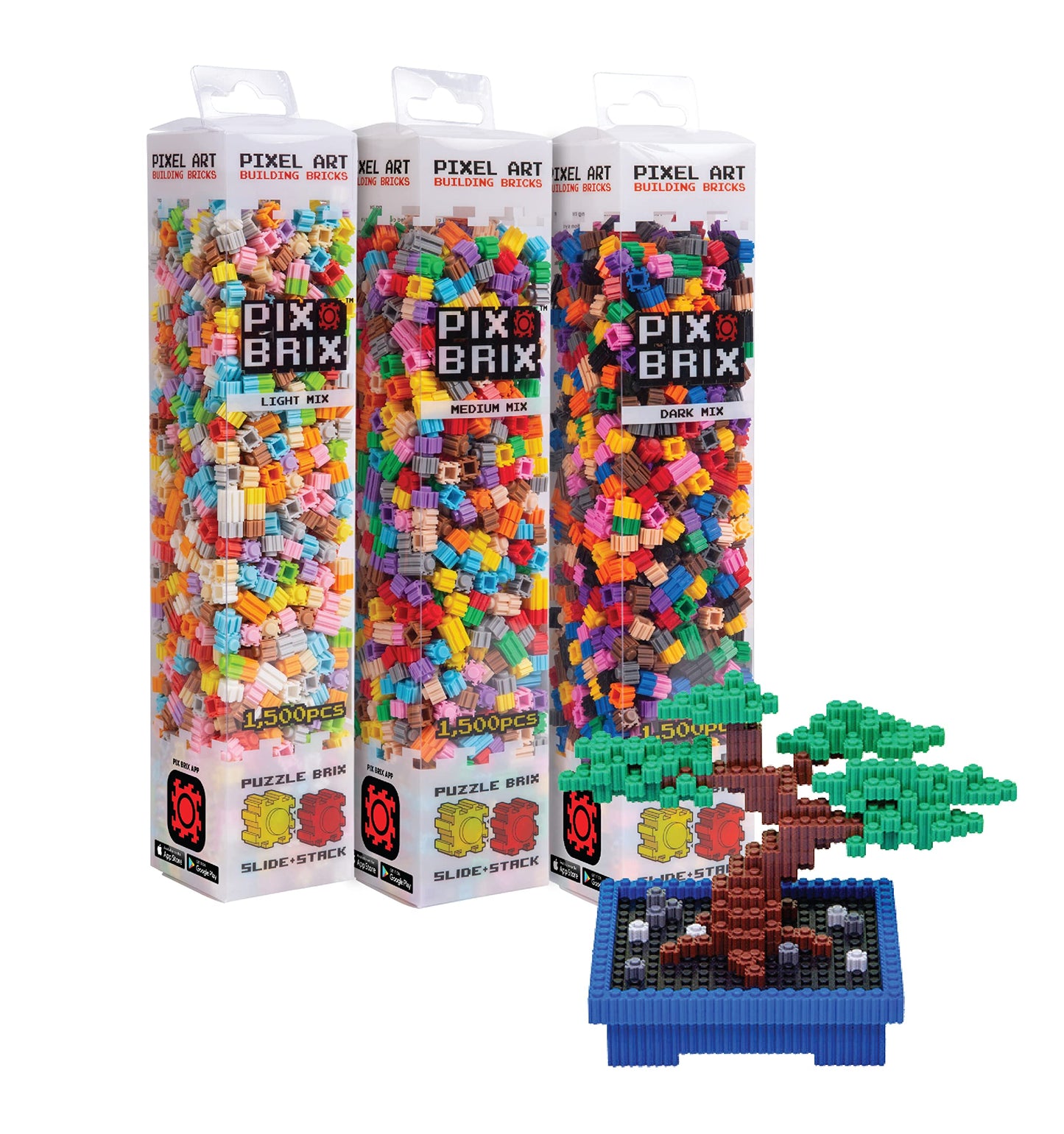 Pix Brix Pixel Art Kit Puzzle Bundle - 4,500-Piece Kit with 32 Color Palette (Light, Medium, Dark) - Interlocking Building Bricks for 2D and 3D