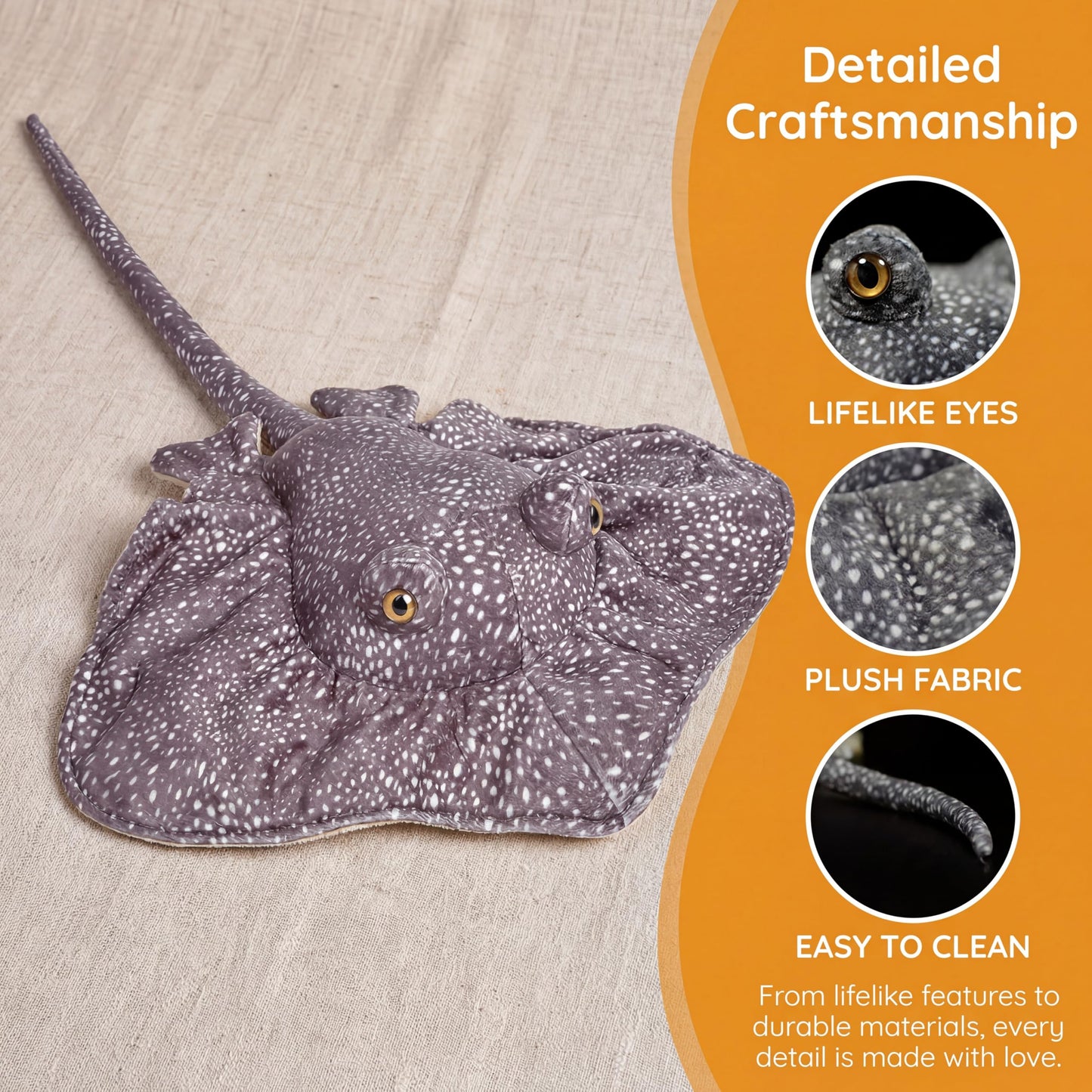 ZHONGXIN MADE Simulation Stingray Fish Plush Toys Stuffed Animal - 20 inch Manta Ray Bass Leopard Stingray Deep Sea Toy, Cute Skate Fish Toy as Gift