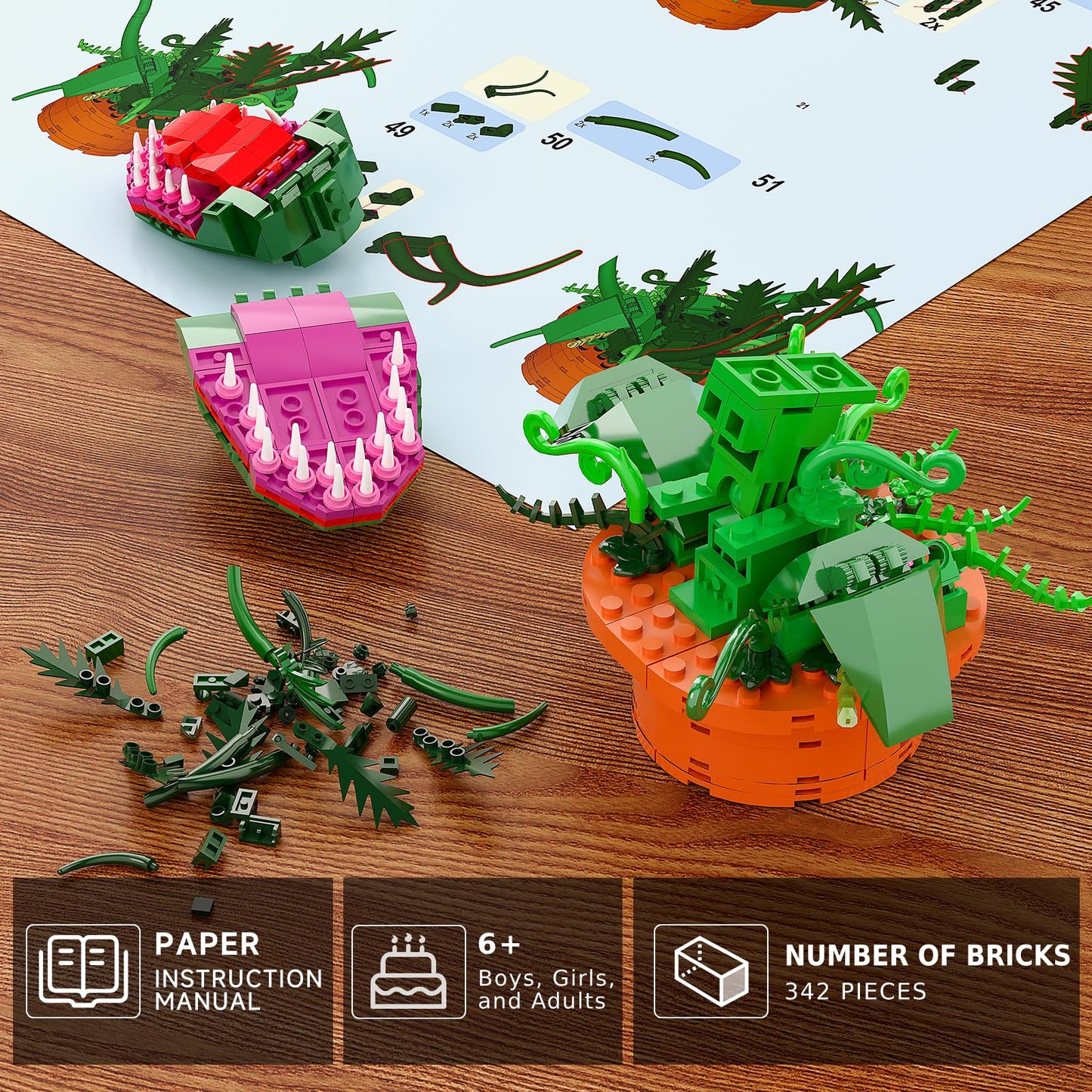 Audrey 2 Cannibal Flower Building Block Set, Little Shop of Horrors Piranha Plant with Openable Mouth Toy Collection, Gift Birthday, Christmas