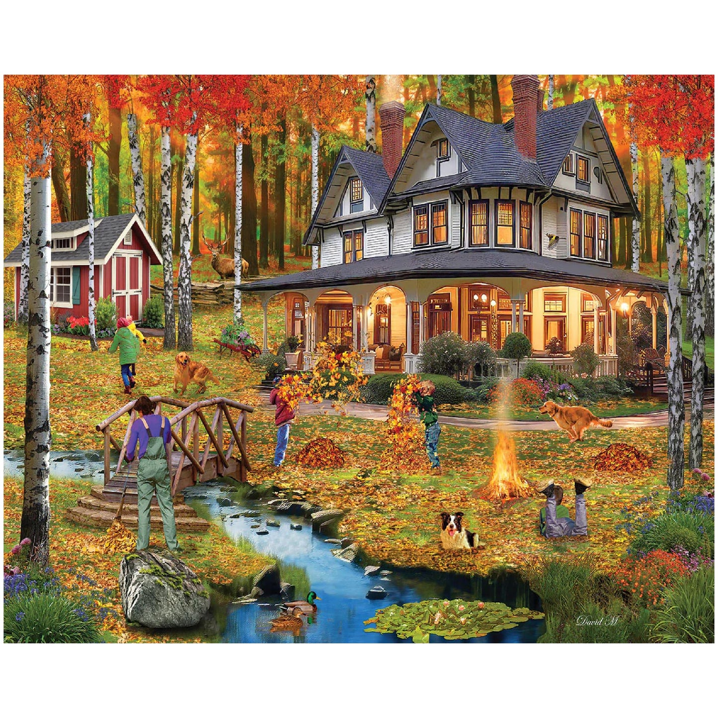 White Mountain 1000 Piece Jigsaw Puzzle Fall House, Autumn Leaves
