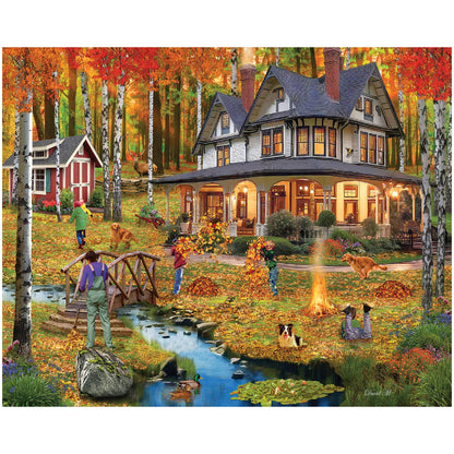White Mountain 1000 Piece Jigsaw Puzzle Fall House, Autumn Leaves
