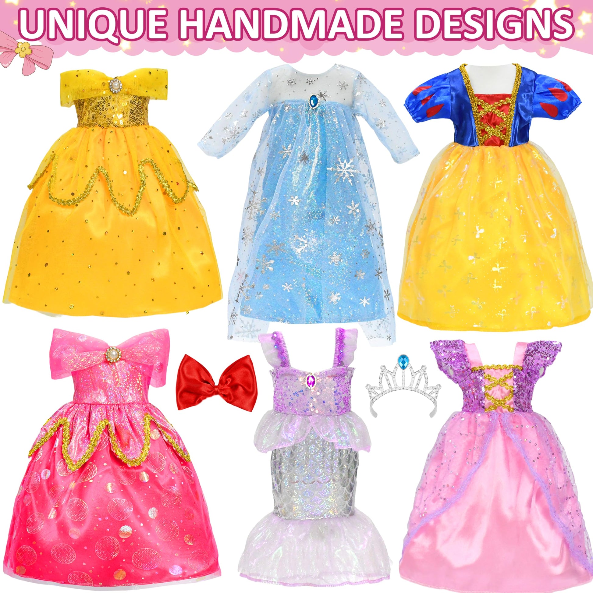 Lavwix 8 pcs American Doll Clothes Set for 18 inch Dolls, Doll Clothing Outfits Include 6 Different Princess Dresses, Crown, Hair Bow, Christmas