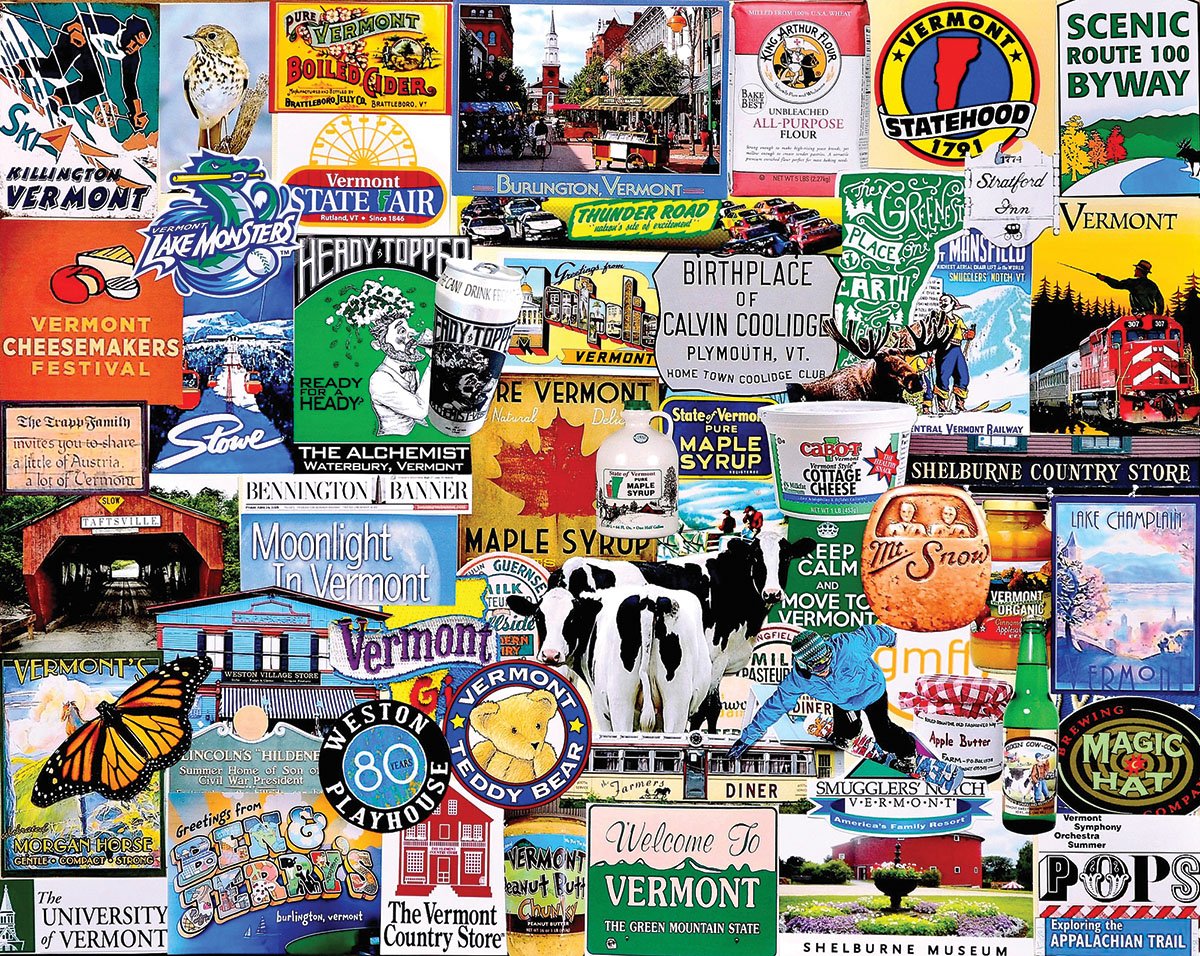 White Mountain 1000 Piece Jigsaw Puzzle State Icons Collage, I Love Vermont
