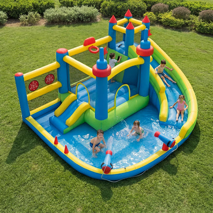 SunSwell Inflatable Water Slide for Kids Backyard with 450W Blower, Jumping Castle with Water Slide, Water Park Bounce House for Indoor and Outdoor