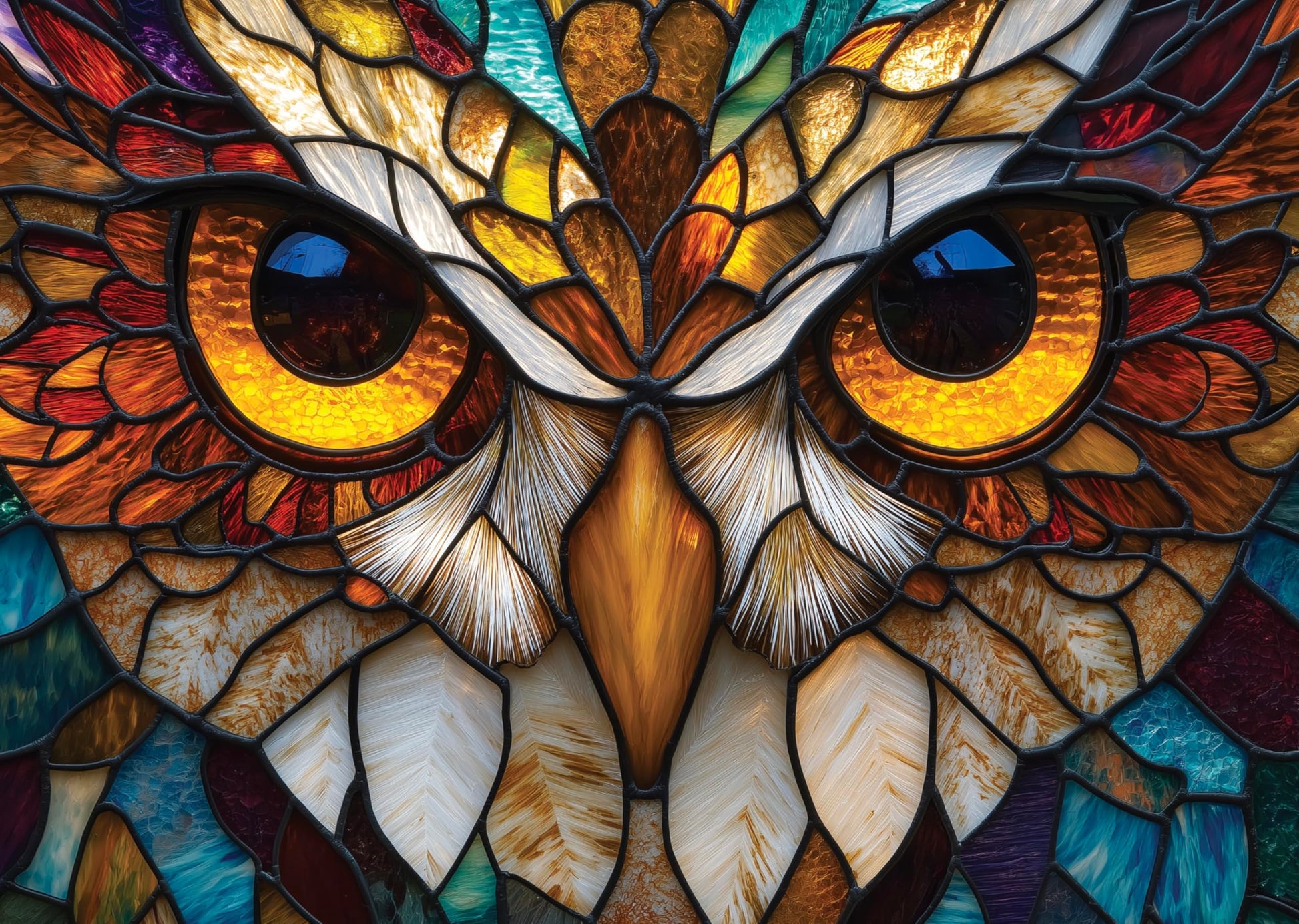 Stained Glass Owl Jigsaw Puzzle for Adults - 1000 Piece Puzzle with Bonus Poster Included, Unique Design & Vibrant Colors