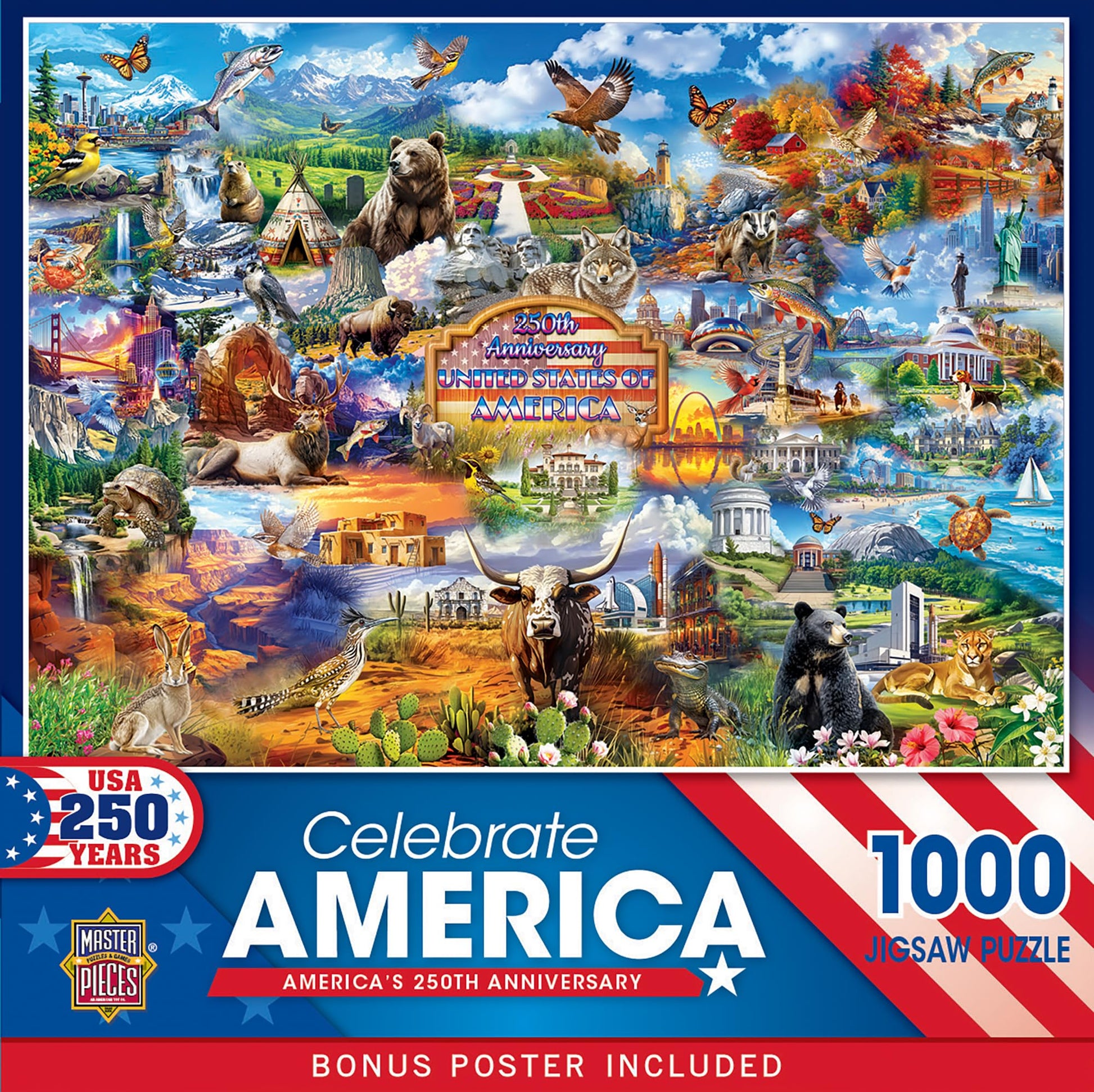 MasterPieces 1000 Piece Jigsaw Puzzle For Adults, Family, Or Youth - Celebrate America - America's 250th Anniversary - 19.25"x26.75"