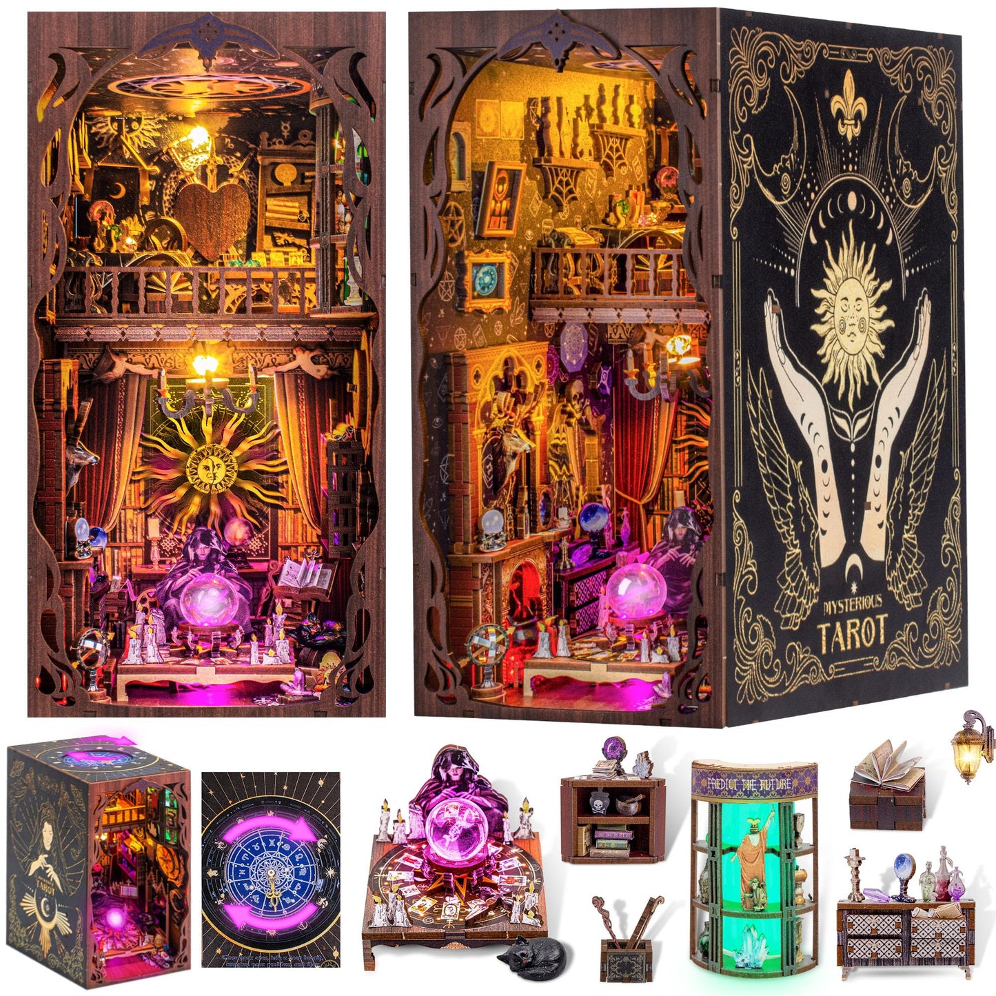 Wimlade DIY Book Nook Kit for Adults, 3D Wooden Puzzles Bookshelf Insert Decor with LED Light, Miniature House Dollhouse Kit Birthday Christmas