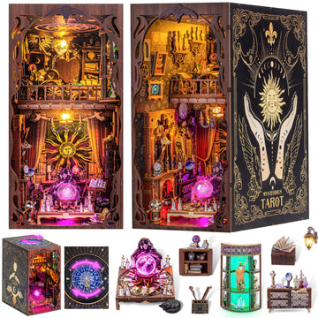 Wimlade DIY Book Nook Kit for Adults, 3D Wooden Puzzles Bookshelf Insert Decor with LED Light, Miniature House Dollhouse Kit Birthday Christmas