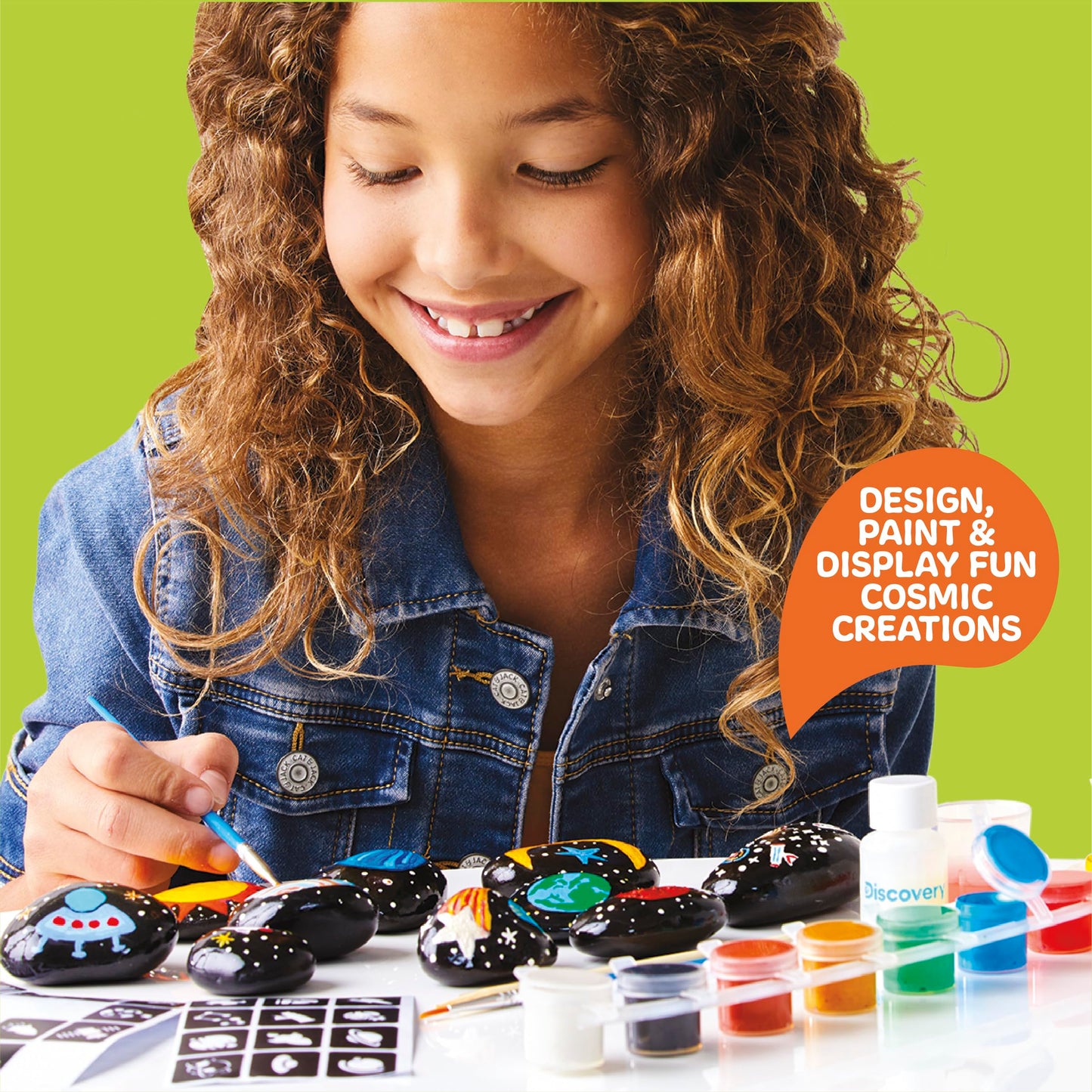 Discovery™ Solar System Studio Rock Art Kit, 35-Piece Space Craft Painting Set, Paint and Decorate Galaxy Rocks with Stencils, STEM Art Kit for Kids