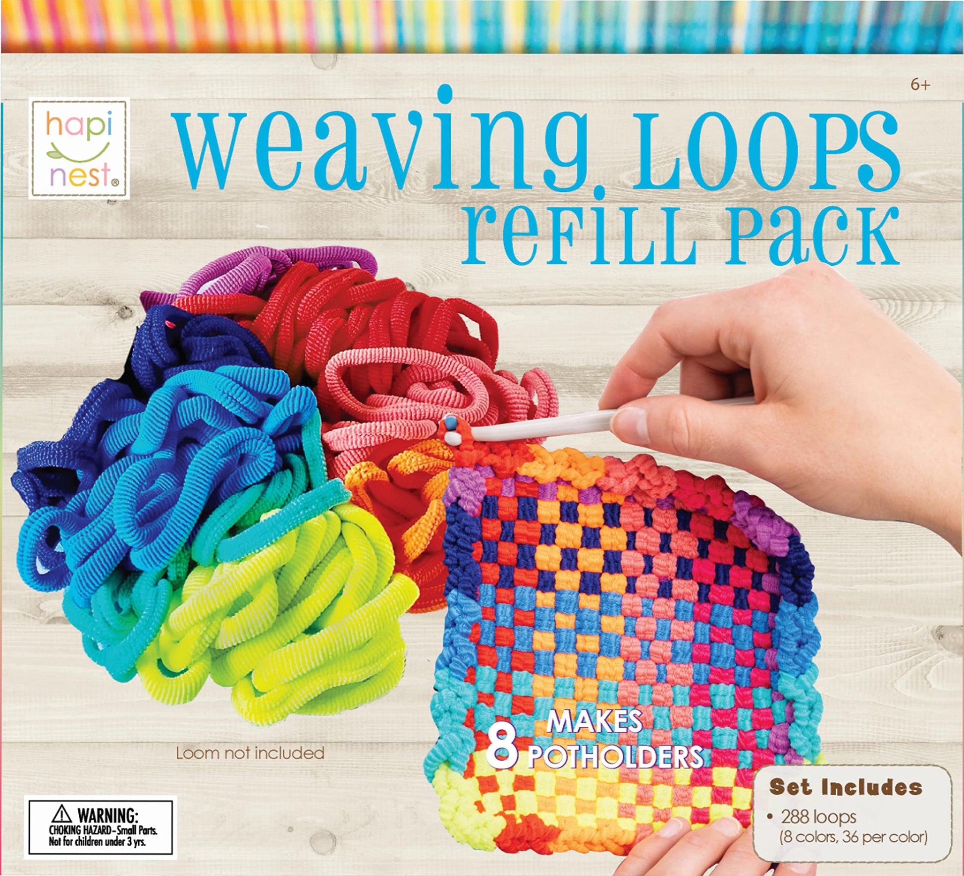 Hapinest Loom Bands Kit Potholder Weaving Loom Refill Loops, Loom Knitting Kit for Kids, Makes 8 Pot Holders 288 Loom Loops in 8 Colors, Potholder