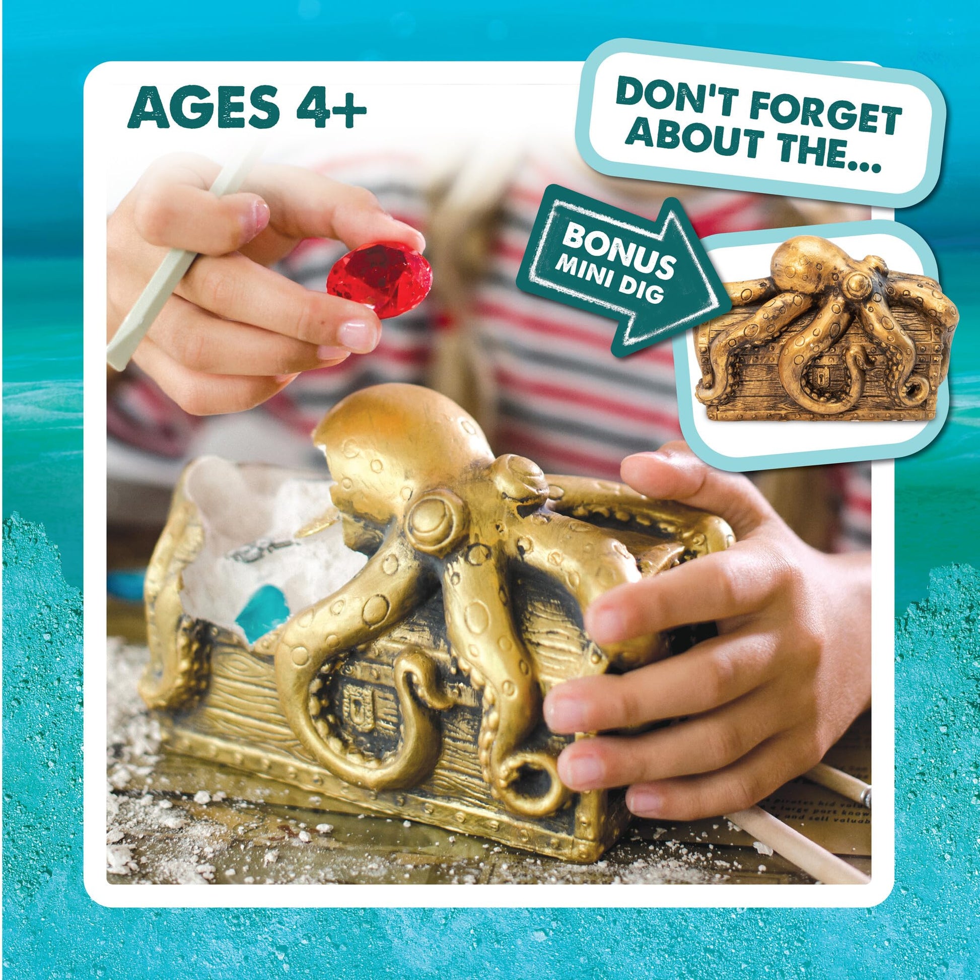 MindWare Dig It Up Discoveries Pirate Mystery Treasure Chest: Giant Discovery Project for Kids - Dig Up 13 Treasures - Includes a Bonus Dig, 2 Chisels