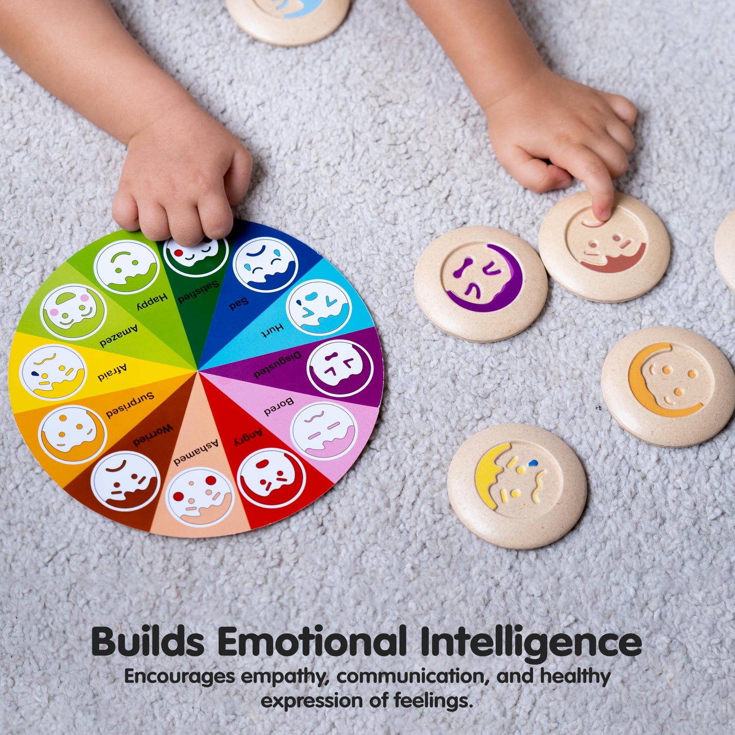 PlanToys® My Mood Memo Wooden Montessori Emotional Recognition and Matching Toy | Social Awareness, Memory Building and Visual Learning Activity | Eco