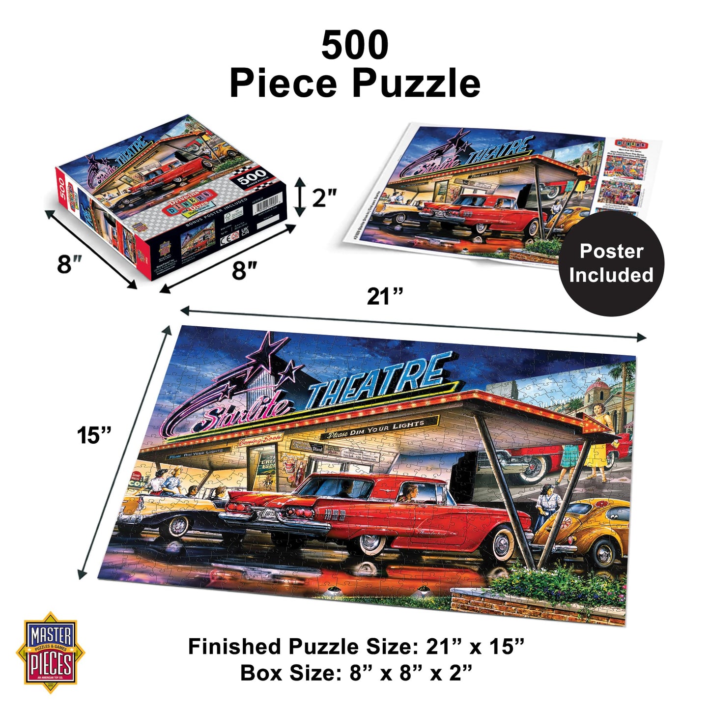 Masterpieces 550 Piece Jigsaw Puzzle for Adults and Family - Starlite Drive-in - 18"x24"