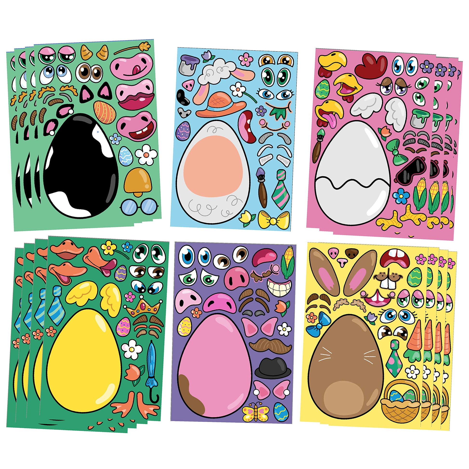 JOYIN 24 PCS Easter Stickers Mix and Match Make a Face Animal Stickers with Easter Egg Themed Pig, Bunny, Chicken, Cow, Sheep, Duck Party Favor