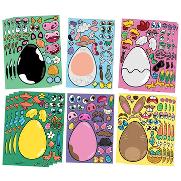 JOYIN 24 PCS Easter Stickers Mix and Match Make a Face Animal Stickers with Easter Egg Themed Pig, Bunny, Chicken, Cow, Sheep, Duck Party Favor