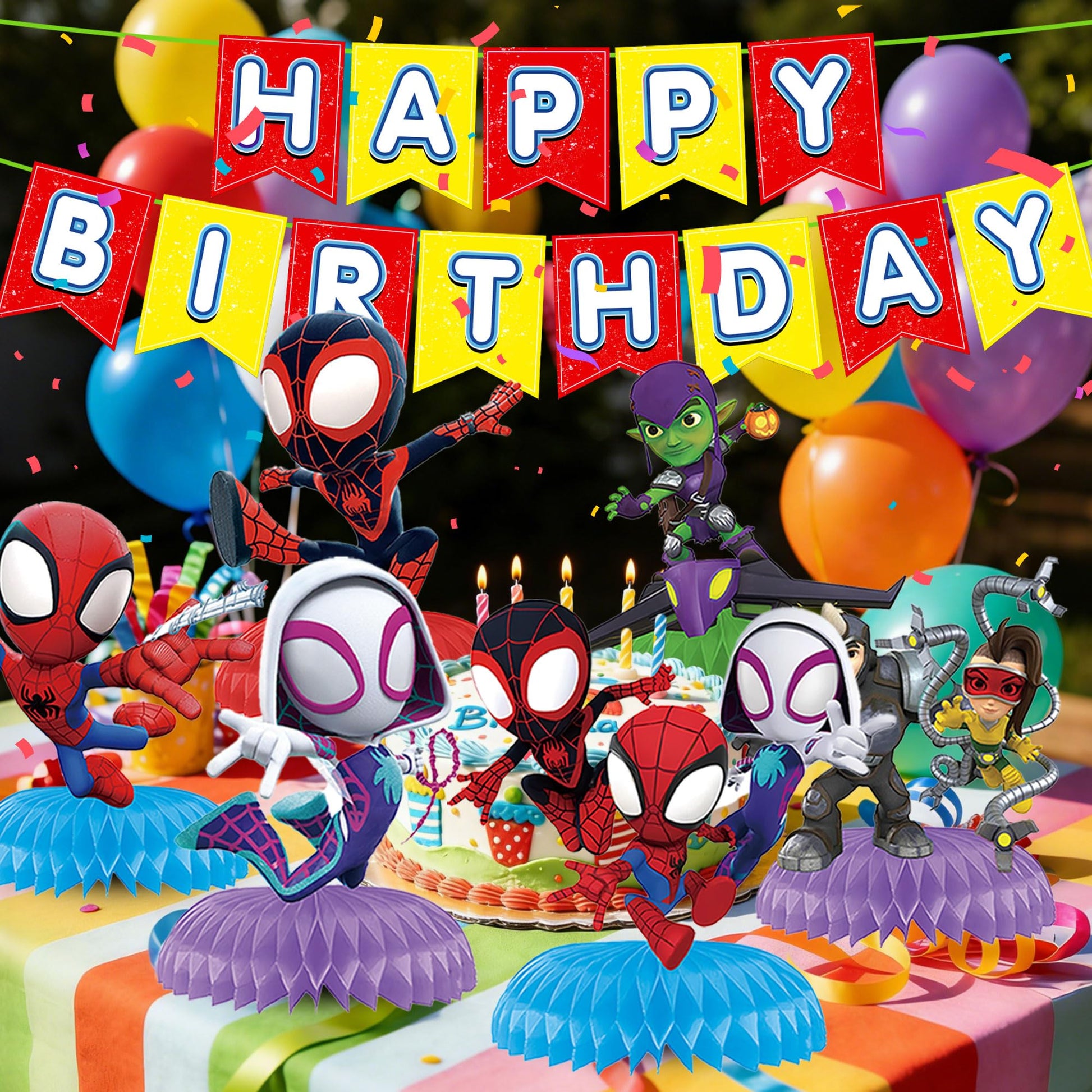 9Pcs Spidey Honeycomb Centerpieces, Cartoon Movie Theme Birthday Party Supplies, Double-Sided 3D Table Decorations & Favors for Kids