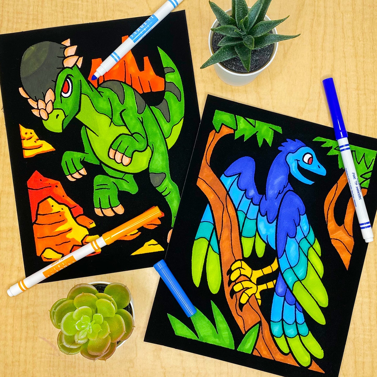 Super Pack of 18 Fuzzy Velvet Coloring Posters (Dinosaurs Edition) - Arts & Crafts for Boys and Girls - Great for After School, Travel, Quiet Time