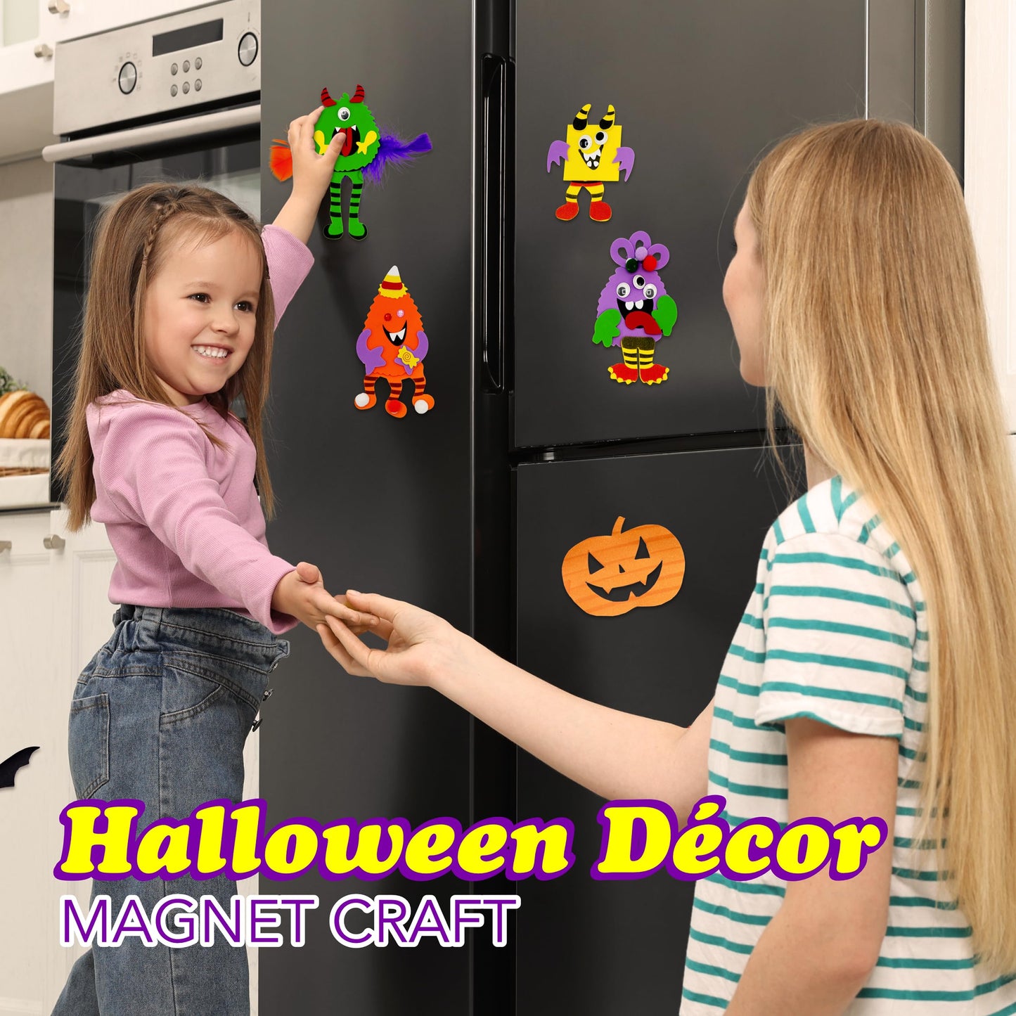 4E's Novelty Halloween Crafts for Kids (4 Pack) Silly Monsters Foam Magnet Fall Crafts Bulk, Halloween Party Activities