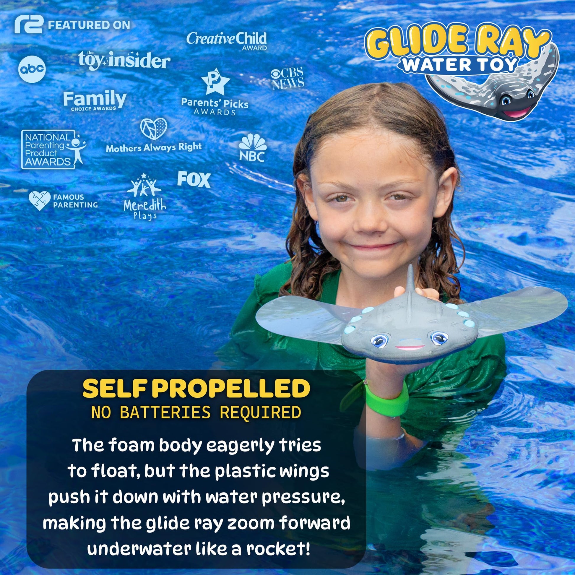 Swimming Pool Toys for Kids: Stingray Pool Torpedo Swim Toy - Self Propelled Water Toy Glides Underwater - Best Water Games & Outdoor Gifts for Boys