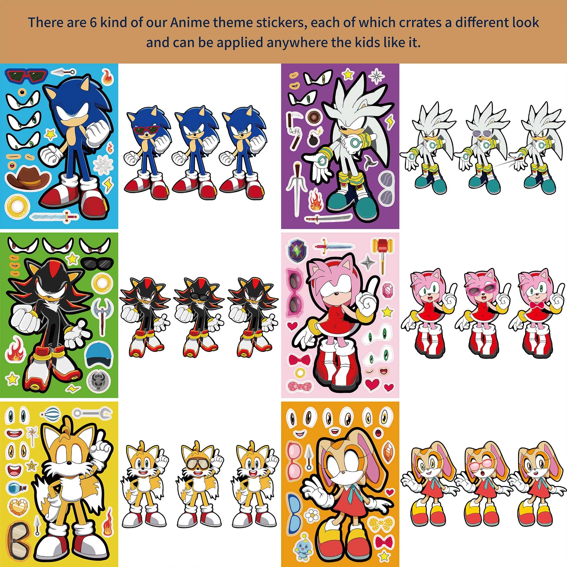 TQDGTOY Make-a-face Stickers Sheets Make Your Own Stickers,Mixed & Matched with 6 Designed Characters(4 of Each) for Party Favors Supplies, Reward